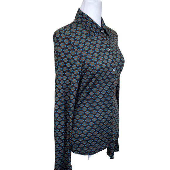 Hérion 100% Silk Retro Printed Luxorious Button-down Shirt Blouse Flared Cuff - Picture 4 of 16